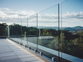 Glass balustrade with clean panels providing secure view and wide safety opening