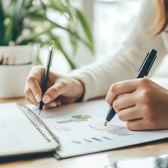 Fototapeta premium Business meeting in a modern office analysis of financial charts professional environment close-up view of data interpretation