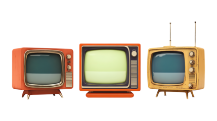 Television Set in Three Different Poses on Transparent Background for Media Branding, Home Entertainment Designs, or Tech Illustrations
