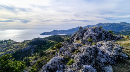 Scenic coastal view rocky cliffs nature photography serene environment elevated perspective natural beauty