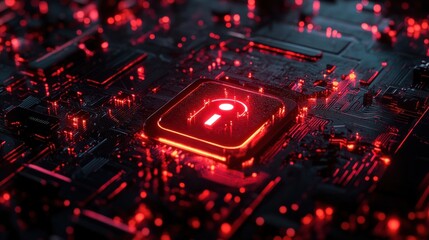 Red glowing info key on a circuit board