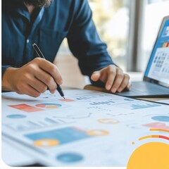 Analyzing business growth strategies office setting visual data representation professional environment close-up view performance metrics
