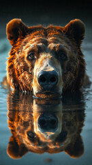 Grizzly bear  in the water at the pond.