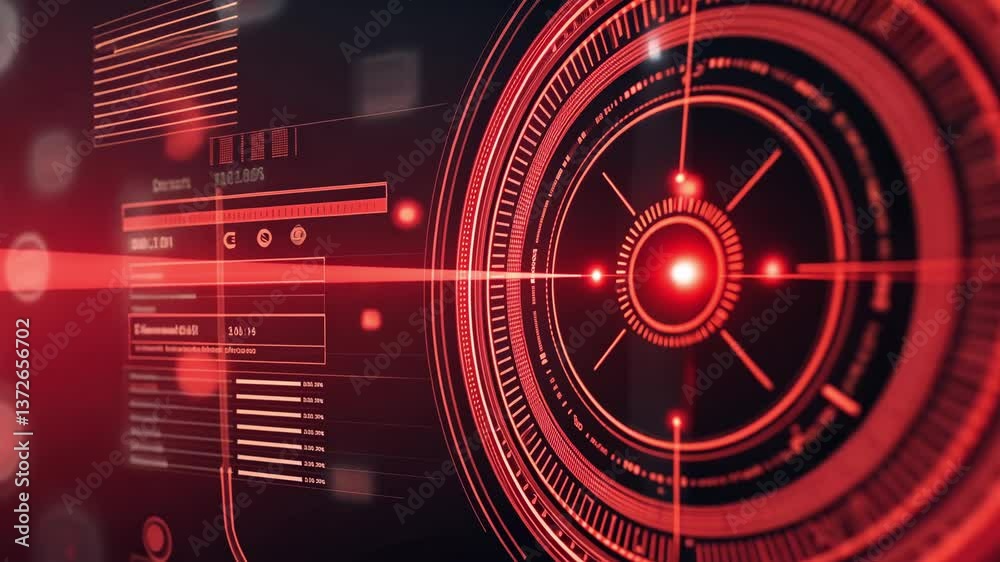 Poster abstract futuristic technology background with glowing red elements and digital interfaces visualize