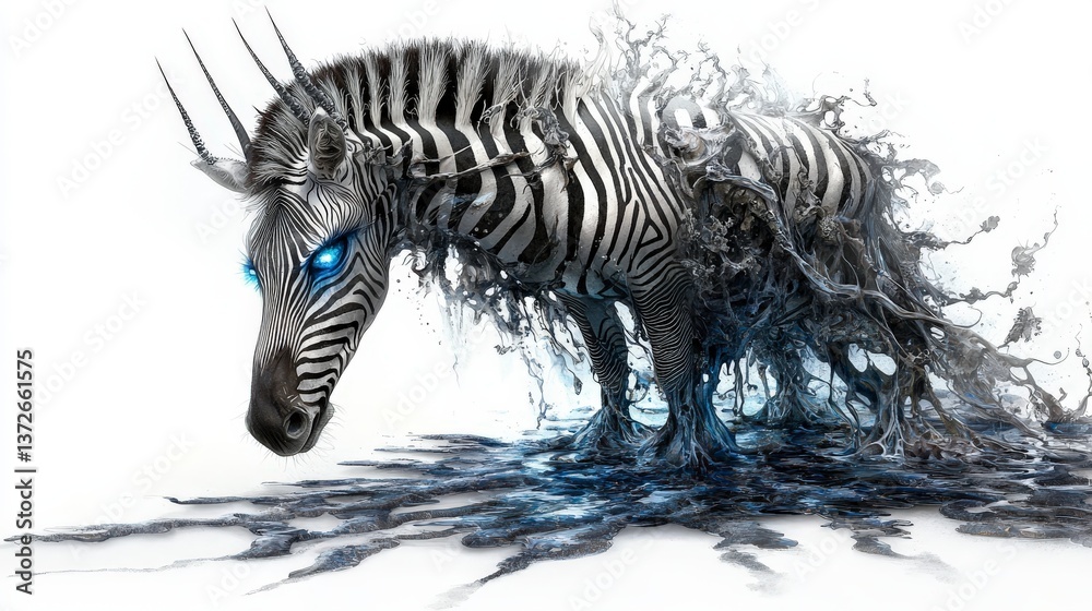 Poster Surreal zebra transformation digital art showcase virtual realm fantasy setting close-up imagination unleashed