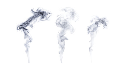 Smoke Set in Three Different Poses on Transparent Background for Atmospheric Effects, Fire Illustrations, or Abstract Designs