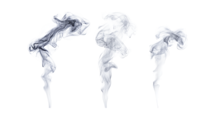 Smoke Set in Three Different Poses on Transparent Background for Atmospheric Effects, Fire Illustrations, or Abstract Designs