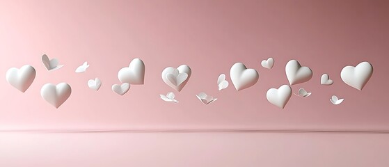 Floating Hearts on Pink Background