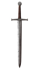 Isolated on white Transparent background image separated png. Medieval Longsword with Brown Hilt on Transparent Background