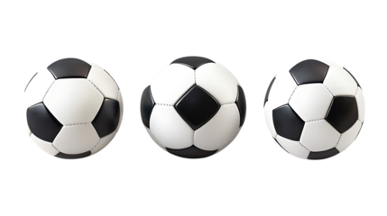 Soccer Ball Set in Three Different Poses on Transparent Background for Sports Branding, Game Illustrations, or Athletic Designs