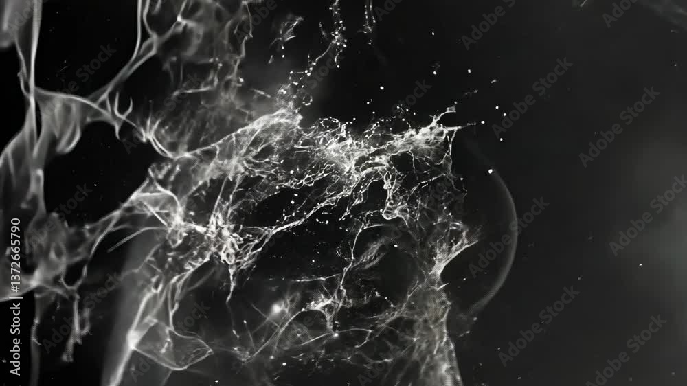 Poster Abstract representation of fluid movement with monochrome elements and dynamic shapes showcasing elegant patterns in water