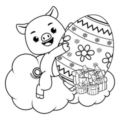 Easter coloring page with cute pig