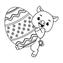 Easter coloring page with cute pig