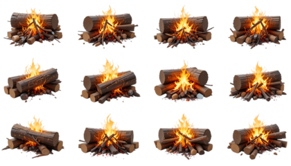 Realistic campfire logs burning vibrant flames creating warm ambiance