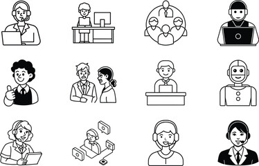 Customer Support Icons Agents, Teamwork, Technology, Service, Help
