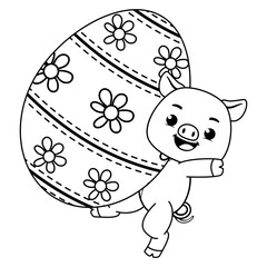 Easter coloring page with cute pig