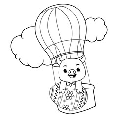 Easter coloring page with cute pig