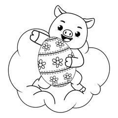 Easter coloring page with cute pig