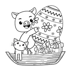 Easter coloring page with cute pig
