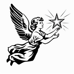 Flying angel reaching for a shimmering star