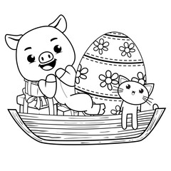 Easter coloring page with cute pig