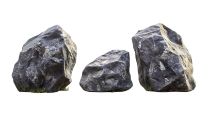 Boulder Rock Set in Three Different Poses on Transparent Background for Landscape Design, Geological Studies, or Game Asset Creation