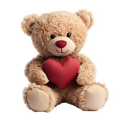 Fototapeta premium Cuddly Teddy Bear Holding a Heart on Isolated White Background
