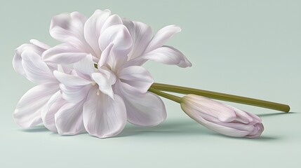 Naklejka premium Delicate White Floral Arrangement on a Soft Green Background with Buds and Blooms