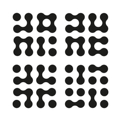 Metaball icons. Connected dots symbols set isolated on white backdrop. Abstract circles seamless pattern. Design minimalist element. Graphic template. Logo design pattern.