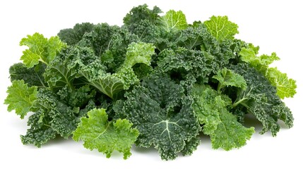 Fresh Organic Kale Leaves Piled Together on a White Surface for Healthy Eating and Cooking