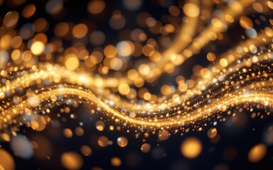 A mesmerizing blend of glowing golden lights creating a dynamic wave pattern against a dark backdrop