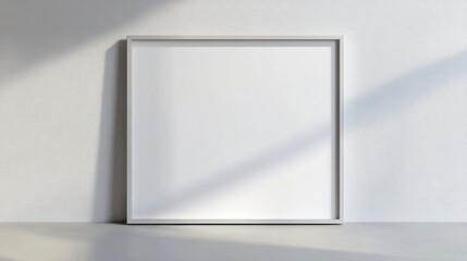 a white frame on a wall with a shadow