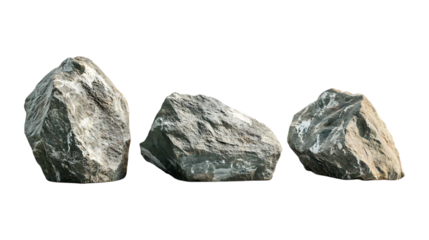 Boulder Rock Set in Three Different Poses on Transparent Background for Landscape Design, Geological Studies, or Game Asset Creation