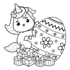 Easter coloring page with cute unicorn