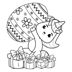 Easter coloring page with cute unicorn
