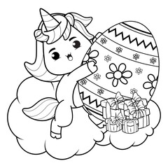 Easter coloring page with cute unicorn
