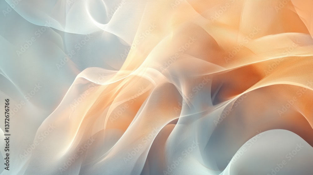 Poster Dynamic abstract background with curving layers in soft pastel colors creating a sense of depth and tranquility for creative projects