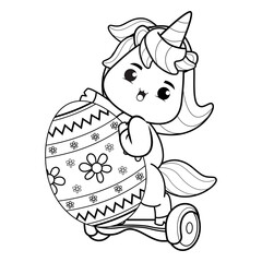 Easter coloring page with cute unicorn