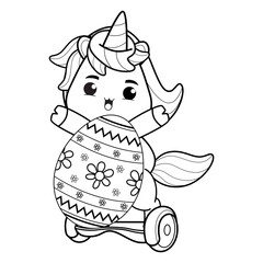 Easter coloring page with cute unicorn