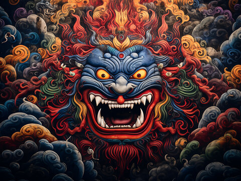 Himalayan thangka with borders and colors capturing sacred spiritual expression
