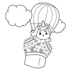 Easter coloring page with cute unicorn