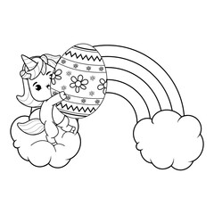 Easter coloring page with cute unicorn