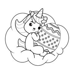 Easter coloring page with cute unicorn