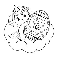Easter coloring page with cute unicorn