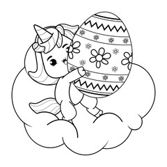 Easter coloring page with cute unicorn