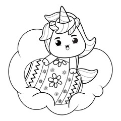 Easter coloring page with cute unicorn