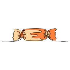 Continuous line drawing. Sweet candy. Chocolate. Black isolated on white background. Hand drawn color vector illustration. 