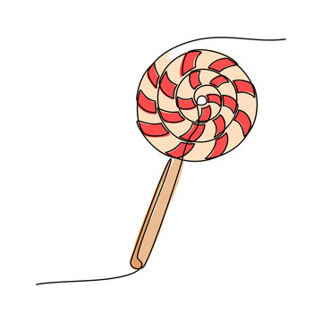 Continuous line drawing. Sweet candy. Lollipop. Black isolated on white background. Hand drawn color vector illustration. 
