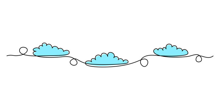 Continuous line drawing. Clouds. Isolated on white background. Hand drawn color vector illustration.