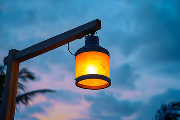 Lantern light against evening sky